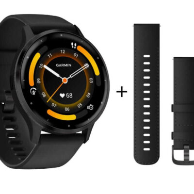 Garmin Venu 3 Schwarz/Schiefergrau mit Leder-Armband und Silikonband Herrenuhr